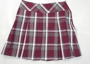 Girls R/K Maroon/Gray & White Plaid Box Pleat Uniform Skirt Reg.&Half Sz 7-201/2 - Picture 1 of 6