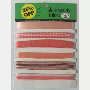 MONOCHROMATIC RIBBONS BY BAZZILL PINK RIBBONS 6 YARDS 3/8" WIDE - Picture 1 of 2