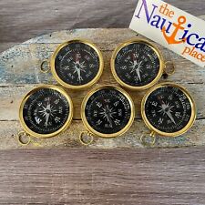 Lot of 5 Brass Compasses - 1+3/4" Diameter - Vintage Pocket Style Keychains
