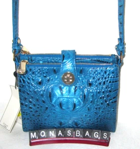 Brahmin Melbourne Collection Mina Vibrant Azure Leather Crossbody Bag NWT $295 - Picture 1 of 9