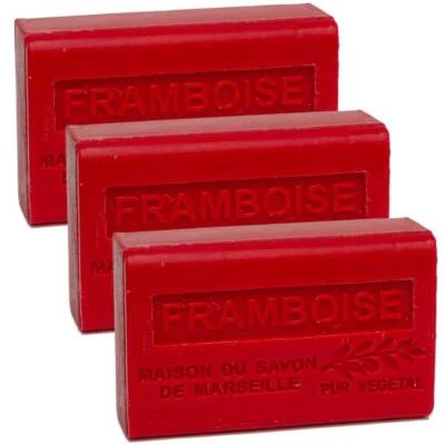 3 x 125g Bars - Raspberry Scented French Soap with Organic Shea Butter - Image 1 of 3