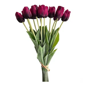 Cintura de tulipanes flores artificiales tulipanes flores de seda 48 cm tinto vino 12 tallos - Imagen 1 de 4