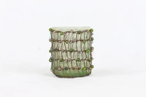 Vintage Old Beaded Wire Wrapped Glass Tumbler Votive Candle Holder - Foto 1 di 10