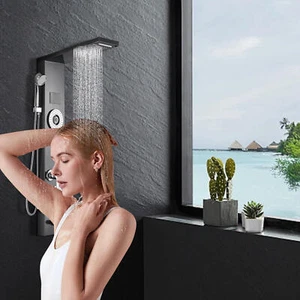 Stainless Steel LED Shower Panel Tower System Massage Body Jets Rain&Waterfall - Picture 1 of 12