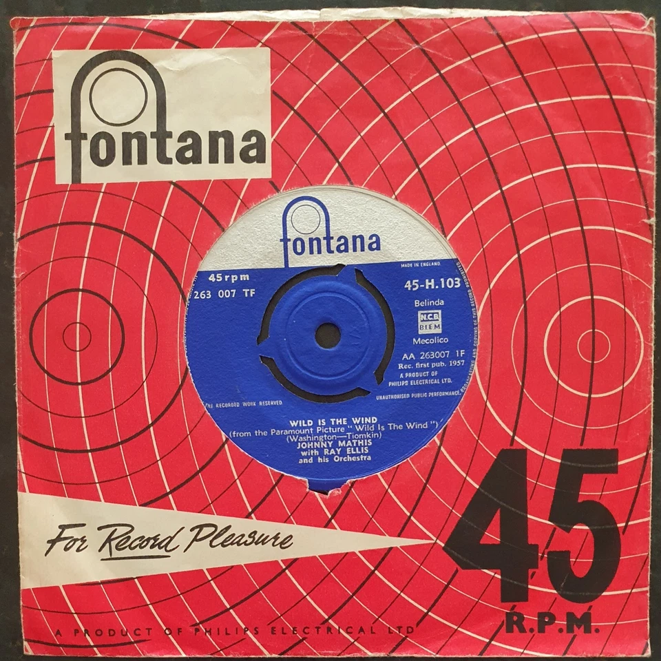 JOHNNY MATHIS - Wild is the Wind/No Love - Philips - H 103 - MINT - Image 1 of 2