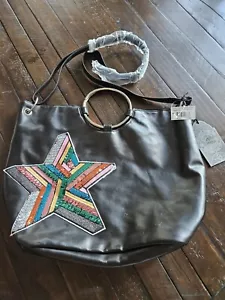 NWT T-Shirt & Jeans Ring Tote Black Hand Shoulder Bag Purse, Colored Sequin Star - Picture 1 of 3