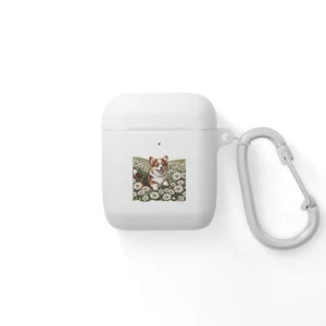 AirPods and AirPods Pro Case Cover with corgi in daisies embroidery patch style - Picture 1 of 41