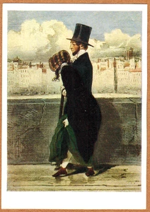 Artista francés Paul Gavarni 1957 postal rusa pareja pobre considera cena  - Imagen 1 de 2