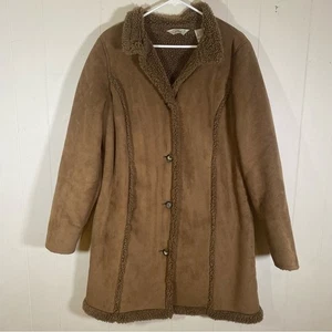L.L. Bean brown Faux Suede/Sherpa Coat women's size large boho outdoor - Picture 1 of 10