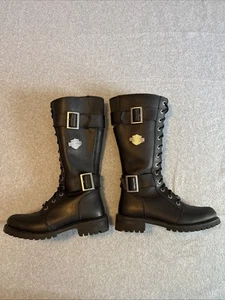 Harley Davidson Women’s Riding Boots Black Leather Side Zip/2 Buckles Size 9M - Picture 1 of 14