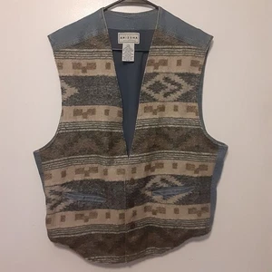 Gilet vintage anni 90 Arizona Jean Company denim blu western azteco boho uomo taglia L - Foto 1 di 7