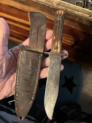 De colección 8-3/4” ¿Utica Kutmaster sin marca? Cuchillo de caza de hoja fija con mango STAG Foto 1 de 4