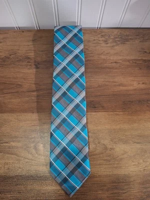 Corbata a cuadros George para hombre azul claro plateado brillante Foto 1 de 4