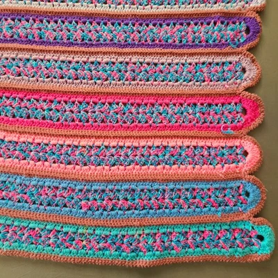 Vintage Handmade Crochet Afghan Throw Blanket Striped Pattern  52” X 52” - Image 1 of 4