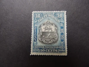 Borneo Norte 1909-23 50c negro y acero azul SG179 muy montado como nuevo - Imagen 1 de 2