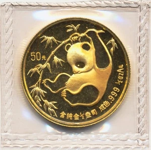 1/2 oz 50 Yuan China Goldmünze Panda 1985 BU in Originalfolie , 1907 - Bild 1 von 2