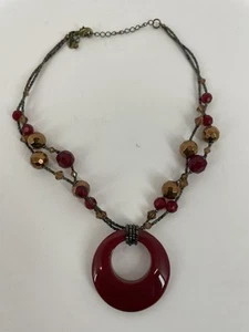 Lia Sophia Red Sopha Cinnabar 16-19 inch Necklace Circle Medallion A-LS1-5 - Picture 1 of 6