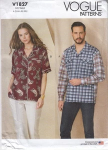 Camicie unisex modello cucito Vogue 1827 uomo donna - Foto 1 di 1