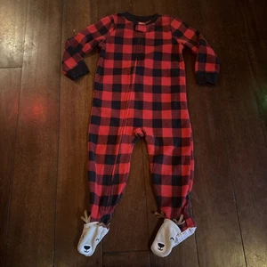 Carter's Buffalo karierter Einteiler Pyjama Kleinkind 2T Rentierfuß Reißverschluss rot - Bild 1 von 5