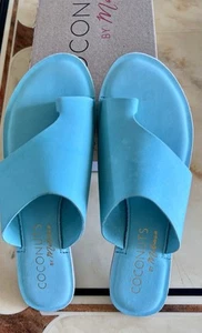 Coconuts Brand New Sandals Size 9 aqua mint Genuine Suede Flat Sandals Toe Loop - Picture 1 of 6