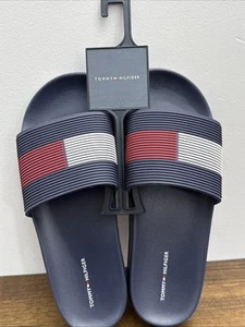 NWOT Tommy Hilfiger Men’s Dark Blue Navy, Red, White Slide Sandals Size 10 - Picture 1 of 1