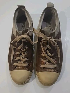 Ugg Australia Womens 12 Evera Sneaker Shoes Metallic 1802 Lace Up Low Top Lined - Picture 1 of 11