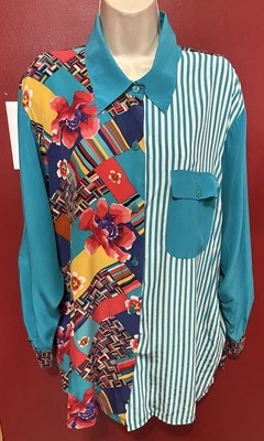 Blusa Camisa Vintage Koos of Course Mujer Plus 2X Nada Coincide 100% Seda Foto 1 de 4