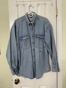 Mens Tommy Hilfiger Denim Shirt Size L Button Down 2 Front Pocket Flaps LS - Picture 1 of 5
