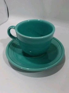 Fiestaware tazza da tè e piattino turchese vintage Homer Laughlin Cina USA - Foto 1 di 7