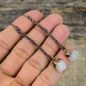 Copper Rainbow Moonstone Rough Gemstone Anniversary Drop Dangle Earrings Jewelry - Picture 1 of 6