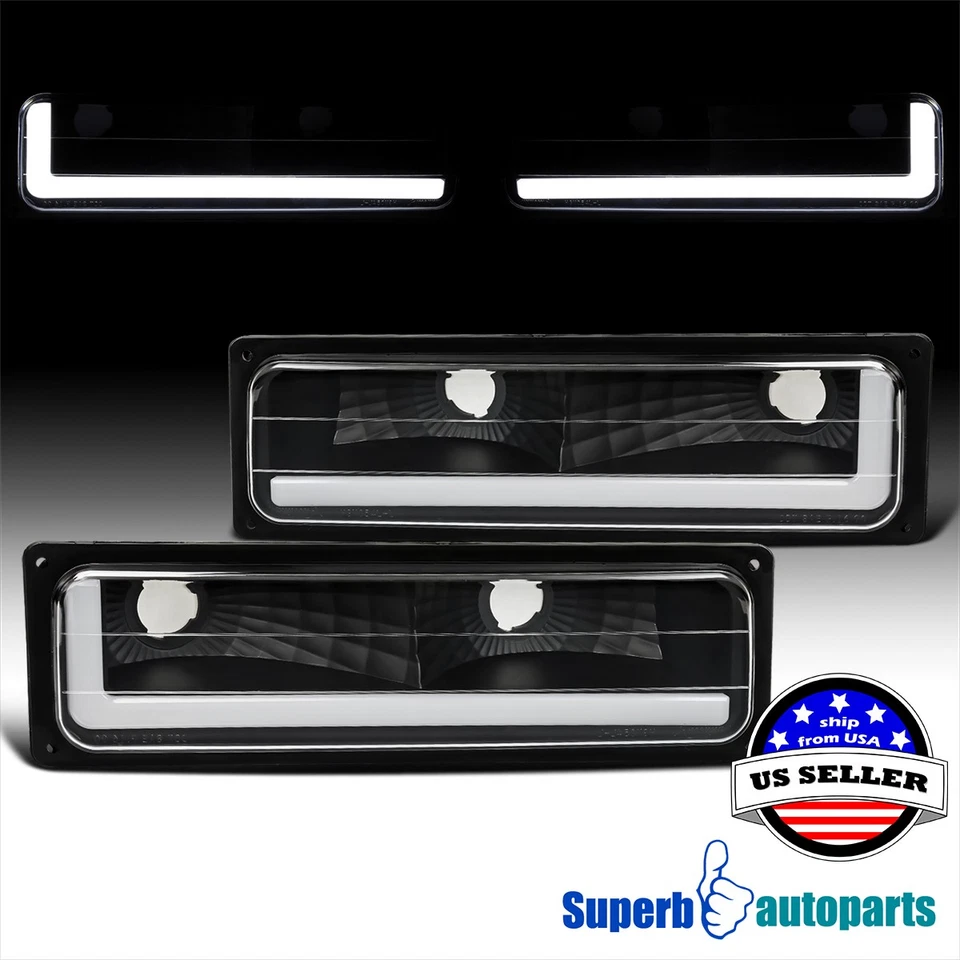 Fits 1988-1998 Chevy GMC C10 Silverado Sierra LED Bar Bumper Signal Lights Smoke - Image 1 of 4