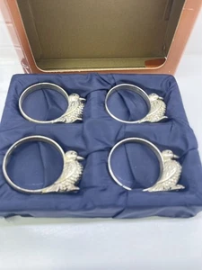 Juego de 4 anillos de pañales vintage de pato Silea enchapados en plata en caja - Imagen 1 de 6