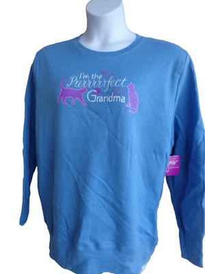 NUEVO CON ETIQUETAS SUDADERA MUJER JUST MY SIZE GRÁFICO ABUELA CUELLO REDONDO AZUL 2X Foto 1 de 2