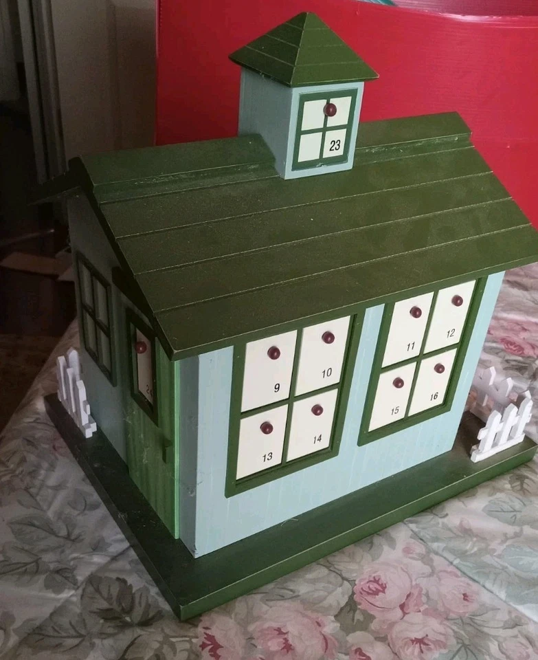 Christmas Wood Garden Shed Advent Calendar Cottage Swivel Base 24 Doors Complete - Image 1 of 4