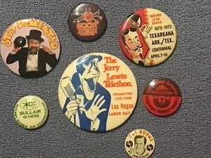 Vintage Pinback Lot Dr. Demento Jerry Lewis Pat Boone Smokey the Bear RARE - Picture 1 of 2