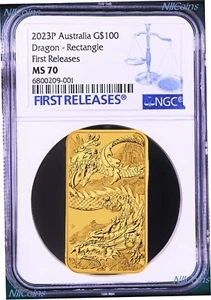 2023 Dragon 1oz .9999 GOLD Rectangular $100 Dollar Bar COIN NGC MS 70 FR - Picture 1 of 2