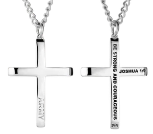 Men's Stainless Steel Army Cross Necklace- Joshua 1:9 - Picture 1 of 4