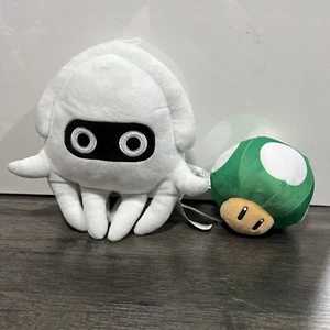 Super Mario Blooper And Green Mushroom Lot Of 2 Plush Stuffed Toys - Picture 1 of 2