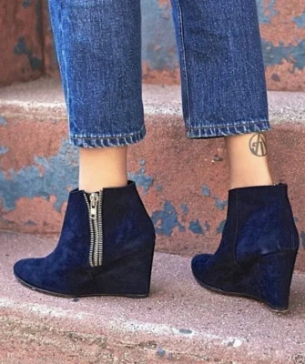 NUEVOS BOTINES AZUL MARINO 37 7 FREE PEOPLE ORLANDA gamuza envejecida cremallera cuña Foto 1 de 4