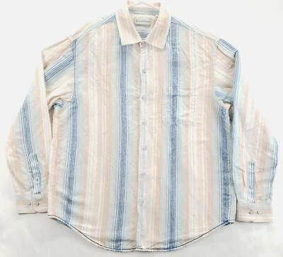 Camisa Caribeña Para Hombre Grande Rosa Azul Lino Rayas Bolsillo Clásica Abotonada Foto 1 de 4