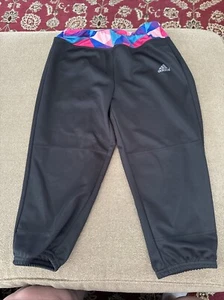 Adidas Aeroready Girls Size Medium Softball Pants Black Geometric Waist (AH) - Picture 1 of 5