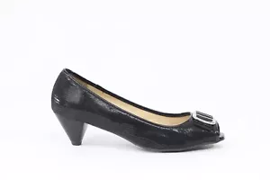 French Sole FSNY Women Black Pumps sz 8 Kitten Heel Professional Shoes Peep Toe - Picture 1 of 9