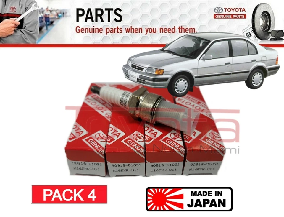 Paquete de 4 bujías originales Toyota Tercel OEM 90919-01091 W16EXR-U11 Foto 1 de 1