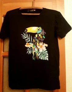 WOMEN JUNIOR FASHION T-SHIRT TOP COLLECTION NEW BLACK DESIGNED SEQUINS COTTON - Picture 1 of 3