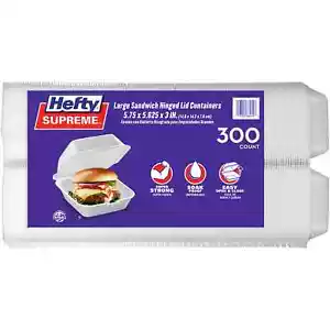 Hefty Supreme Large Sandwich Foam Hinged Lid Container, 6" (300 ct.) - Picture 1 of 3