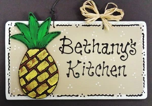 PINEAPPLE Personalize KITCHEN Name SIGN Decor TROPICAL Wall Art Hanger Plaque - Picture 1 of 1