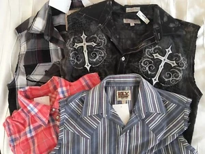 Size S Small Lot Of 4 Mens Cut Off Shirt Pearl Snap Sleeveless Burning Man - Picture 1 of 6