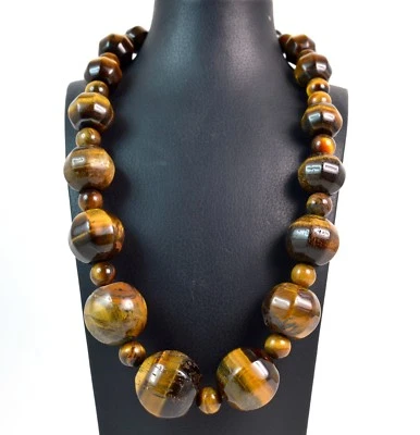 Collana in Occhio di Tigre e chiusura in Argento 925. Made in Italy - Immagine 1 di 3