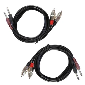 2Pcs 6ft 2-1/4in (6.3mm) Mono Male Cable to 2-RCA Male Audio Shielded Cables Mic - Picture 1 of 15