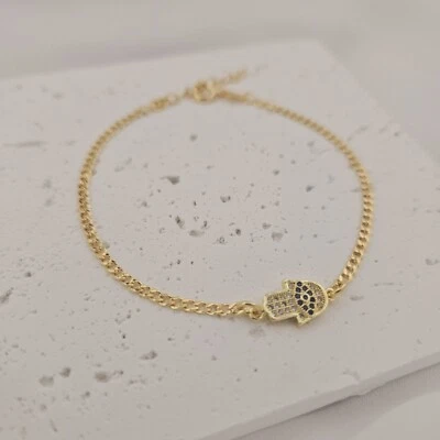 18K Gold Filled Hamsa Eye Bracelet Good Luck Energy Protection Charm jewelry - Image 1 of 4